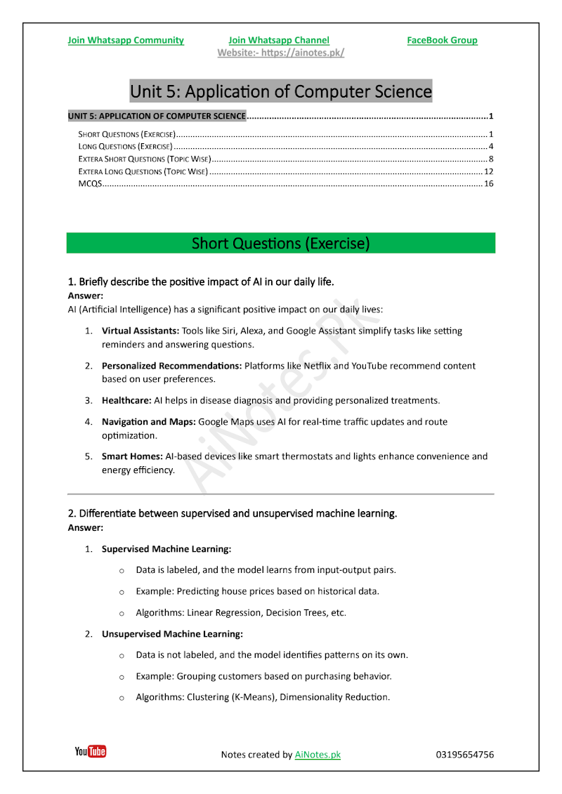 FBISE Class 9 Chapter 5 Application of Computer Science