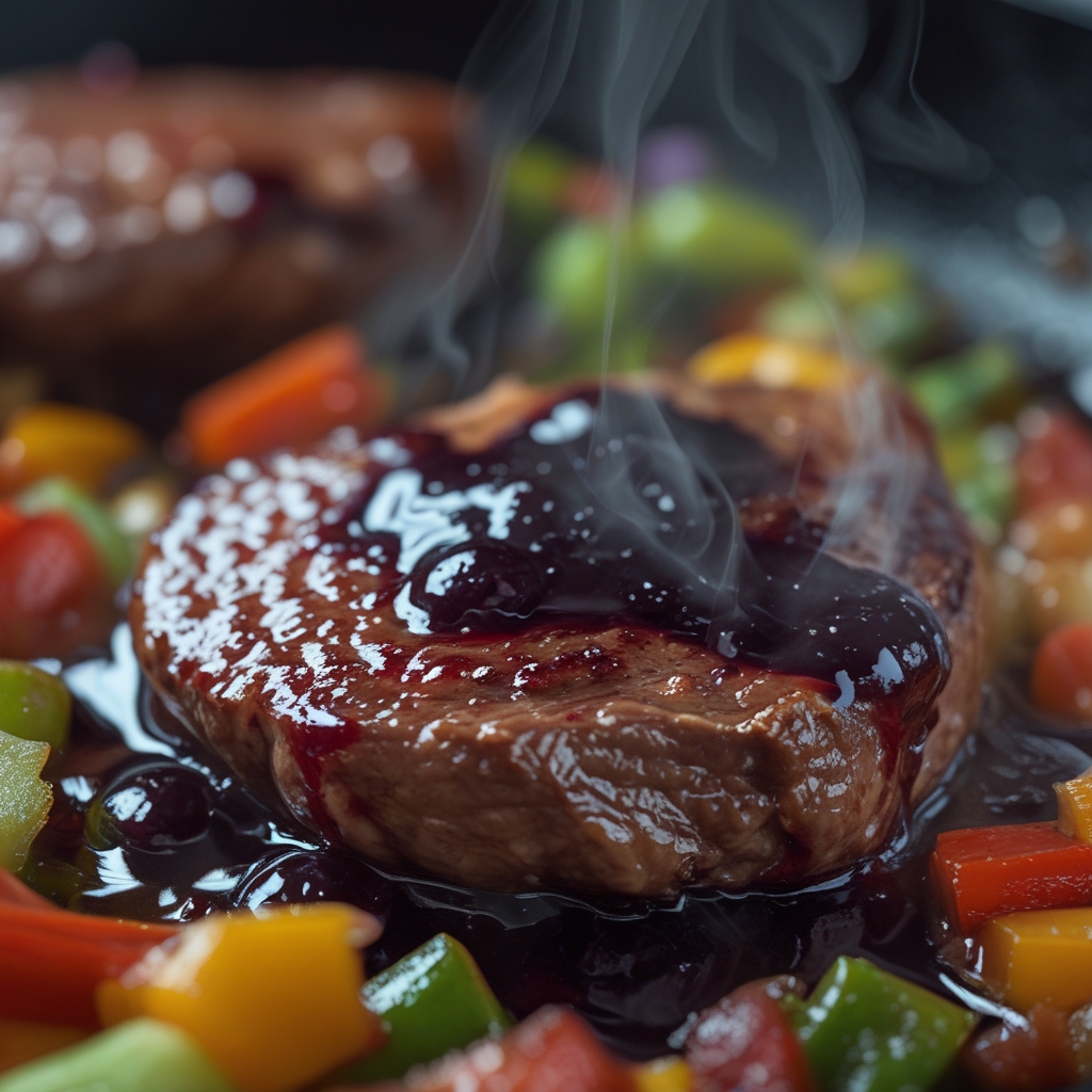 Final Smoked Blackberry Bourbon Venison Tenderloin Skillet with Rainbow Veggie Confetti