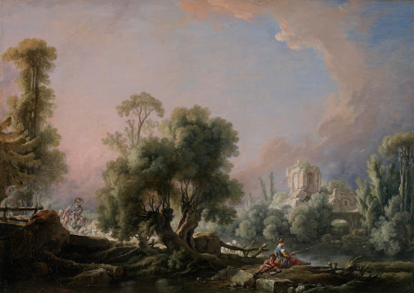 Idyllic Landscape with Woman Fishing 1761