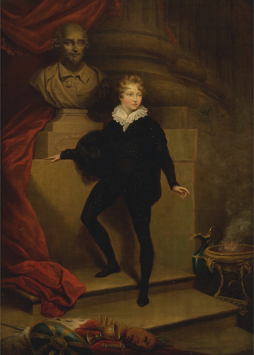 Master Betty as Hamlet before a bust of Shakespeare