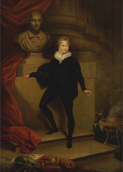 Master Betty as Hamlet before a bust of Shakespeare
