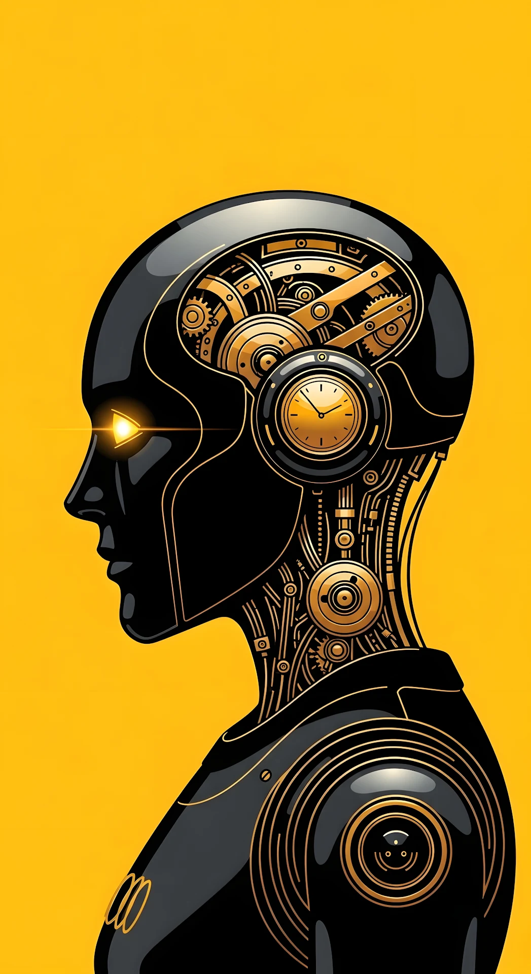 Steampunk Android Profile Gold Clockwork Gears Yellow Contrast - Free 4K mobile Wallpaper