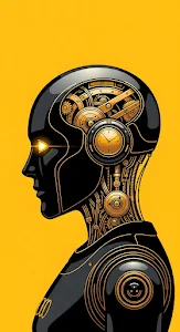 Steampunk Android Profile Gold Clockwork Gears Yellow Contrast