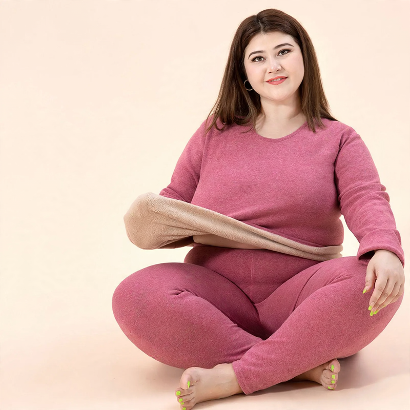 Padded thermal underwear set with lamb fleece imitation