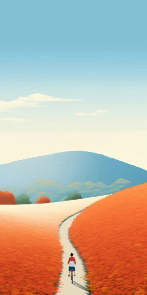 Cycling, Autumn, Landscape, Illustration 2K iPhone Wallpaper Background