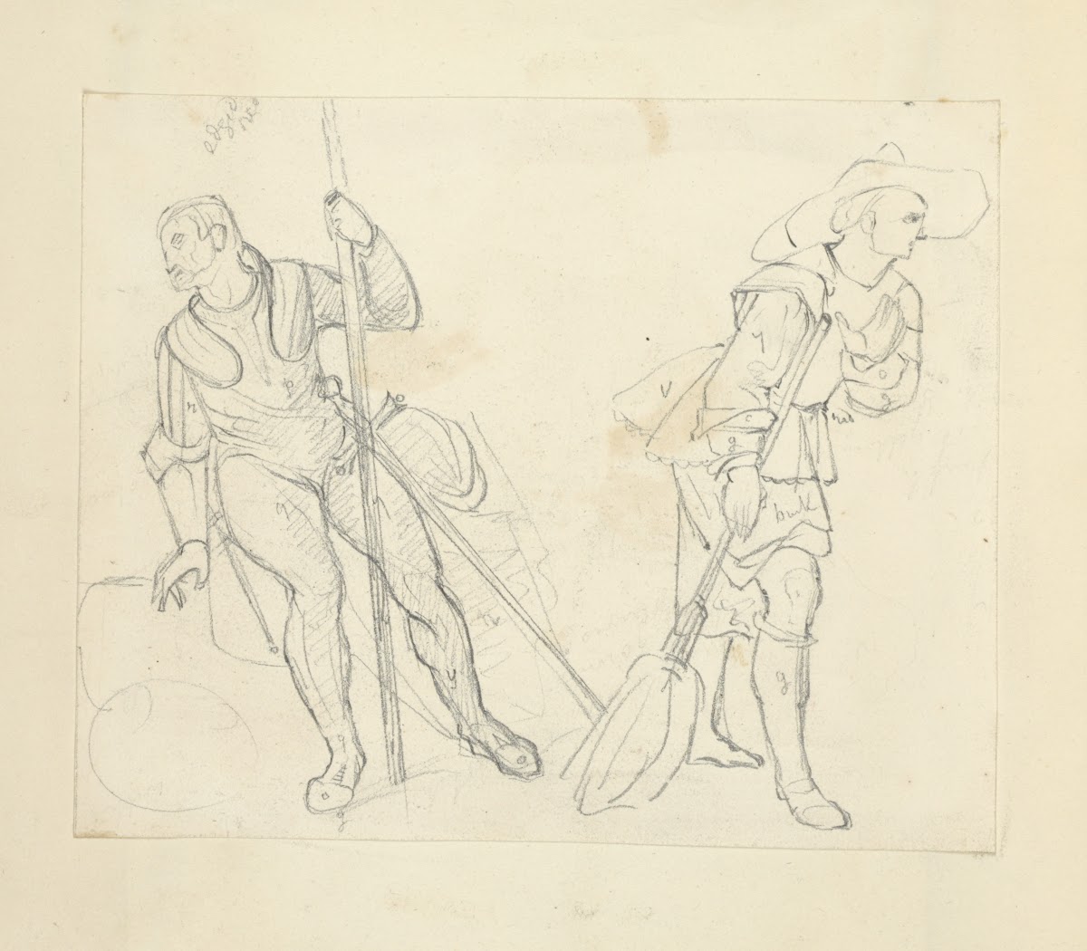 Two figures with various aspects of their garments diagrammed 1840