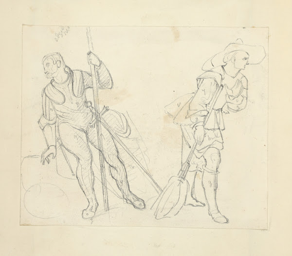 Two figures with various aspects of their garments diagrammed 1840