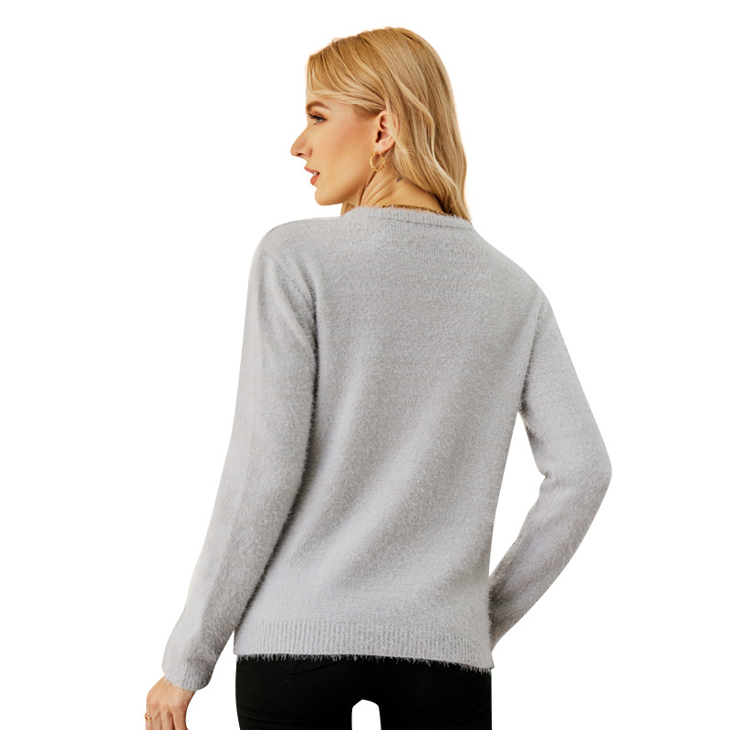 Damen-Strickpullover mit Bären-Stickerei