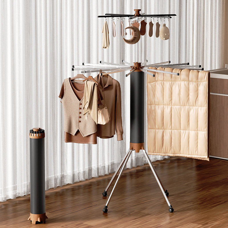 Stand-alone drying rack, foldable, wood look