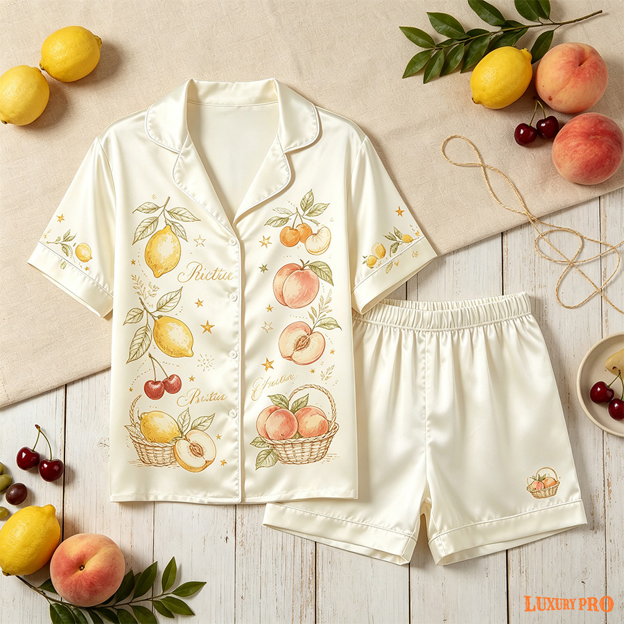 AOP HY Short Sleeve Shirt and Shorts Pajama Set Women with Pocket