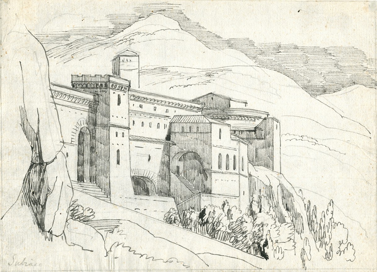 Subiaco gebouwencomplex in de bergen