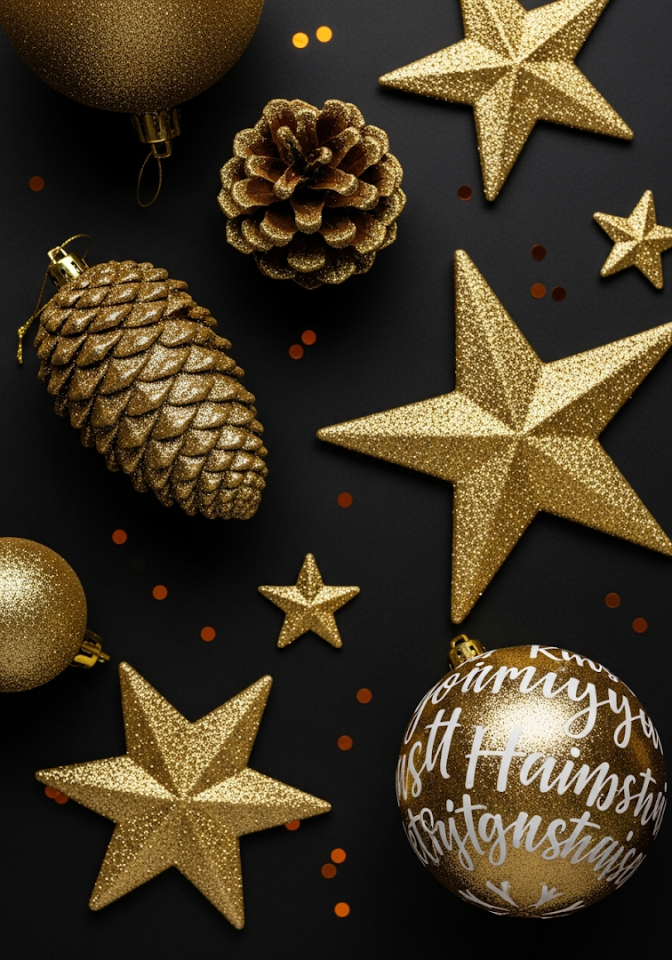 Glittering Gold Holiday Decorations Flatlay