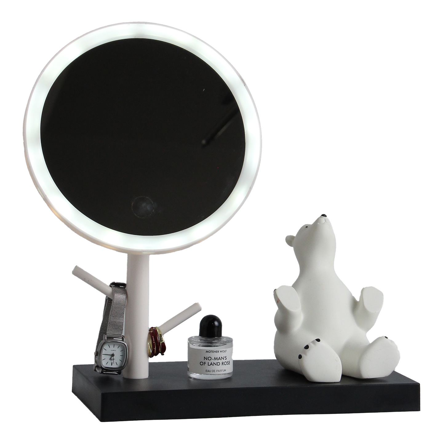 LED Makeup Mirror with Phone Holder and Jewelry Holder