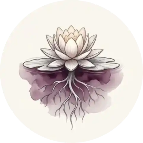 Blooming lotus with visible deep roots