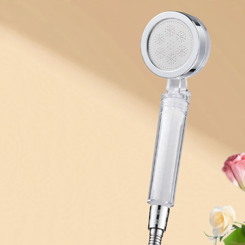 Portable shower head with pressure boosting and filter