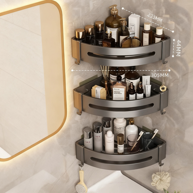 Triangular Corner Shelf for Bathroom, No Drilling