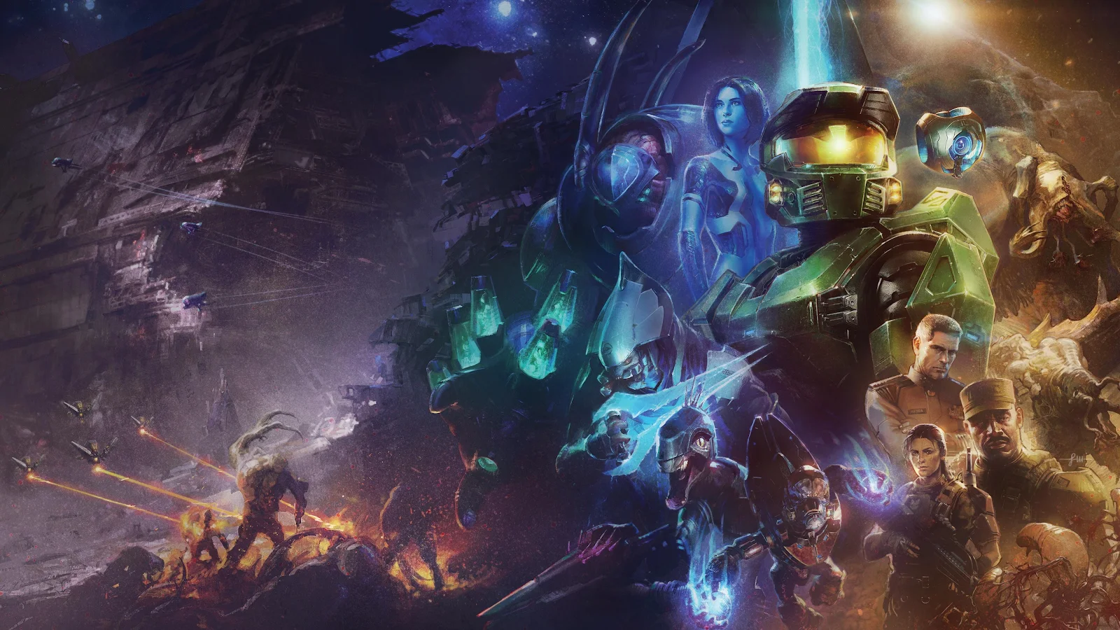 Master Chief Halo Character Collage 4K Desktop Wallpaper