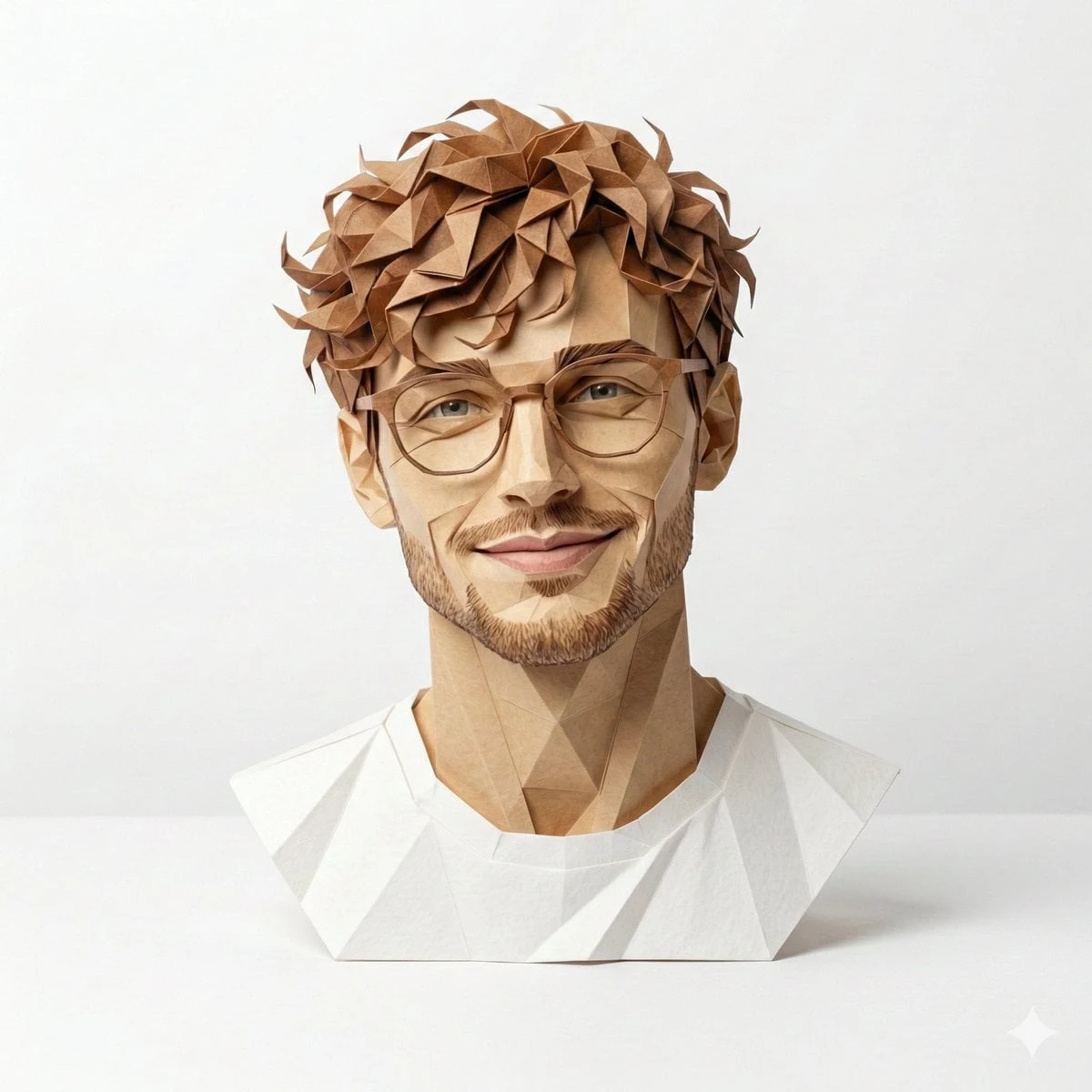 Una versión hiperdetallada de una persona, al estilo origami, plegada en papel de alta calidad con bordes nítidos y limpios y...