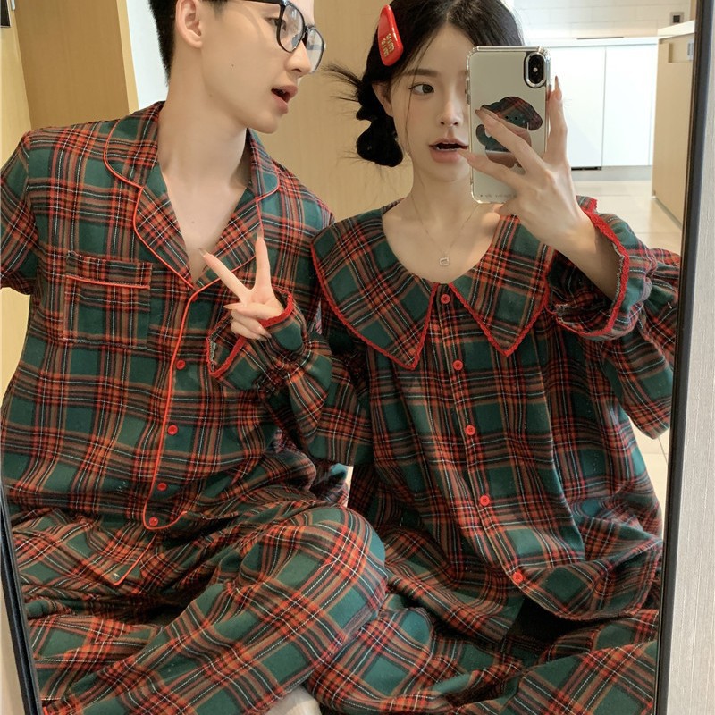 Couple Pajama Set, Checked, Brushed