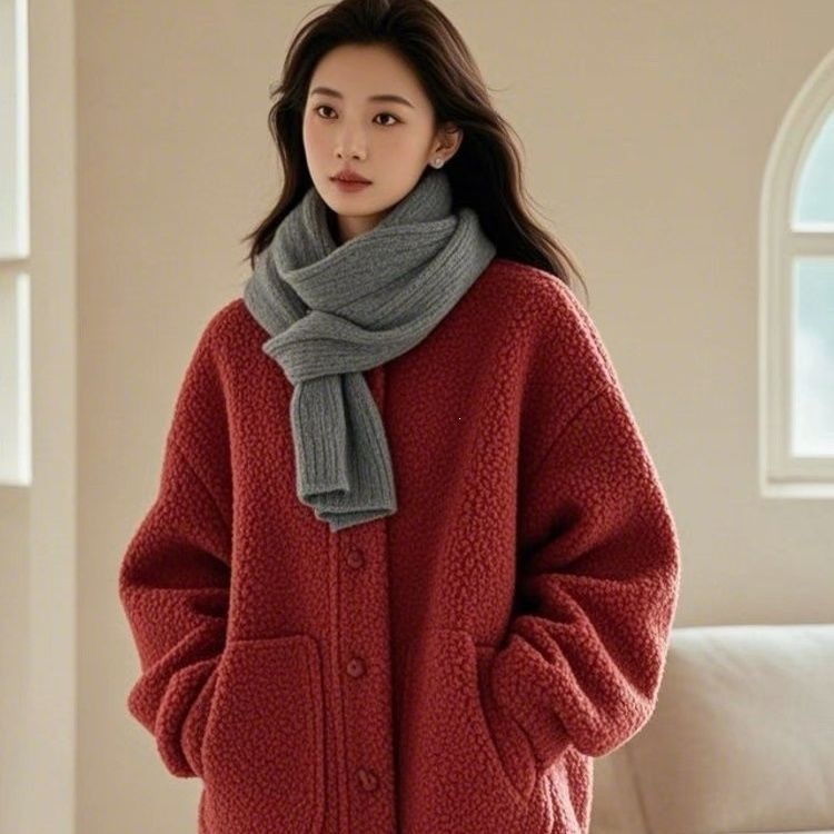 Faux Sheepskin Coat, Loose, with Pockets