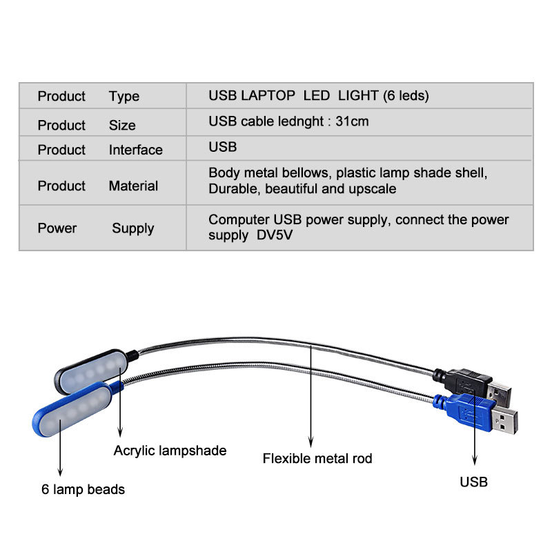 Tragbare USB-LED-Leuchte für Notebooks
