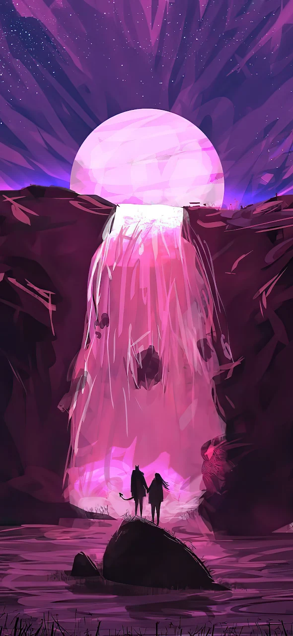 Aesthetic Magic Waterfall, Art, Anime Art, Waterfall, Drawing Full HD iPhone Phone Wallpaper