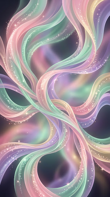 Fluid Ribbon Abstract with Pastel Blush and Seafoam Sparkles - Free mobile Wallpaper