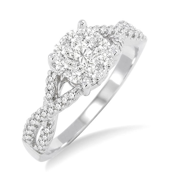 Round Shape Lovebright Diamond Engagement Ring 19495DHFGYW-LE – 14 Kt White Gold, 4