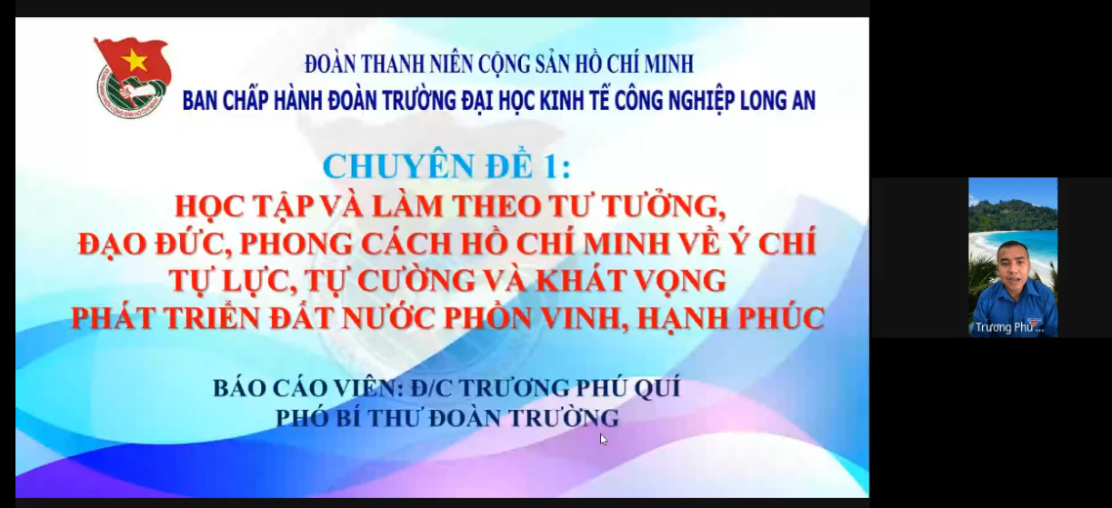 Phó Bí thư Đoàn Trường – đ/c Trương Phú Quí báo cáo chuyên đề Học tập và làm theo tư tưởng, đạo đức, phong các Hồ Chí Minh.