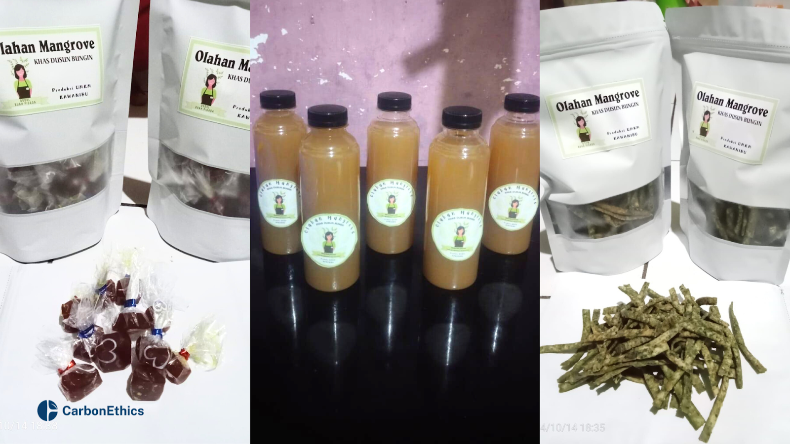 KAWANIBU produces a variety of sustainable products, including dodol, sticks, and refreshing juice.