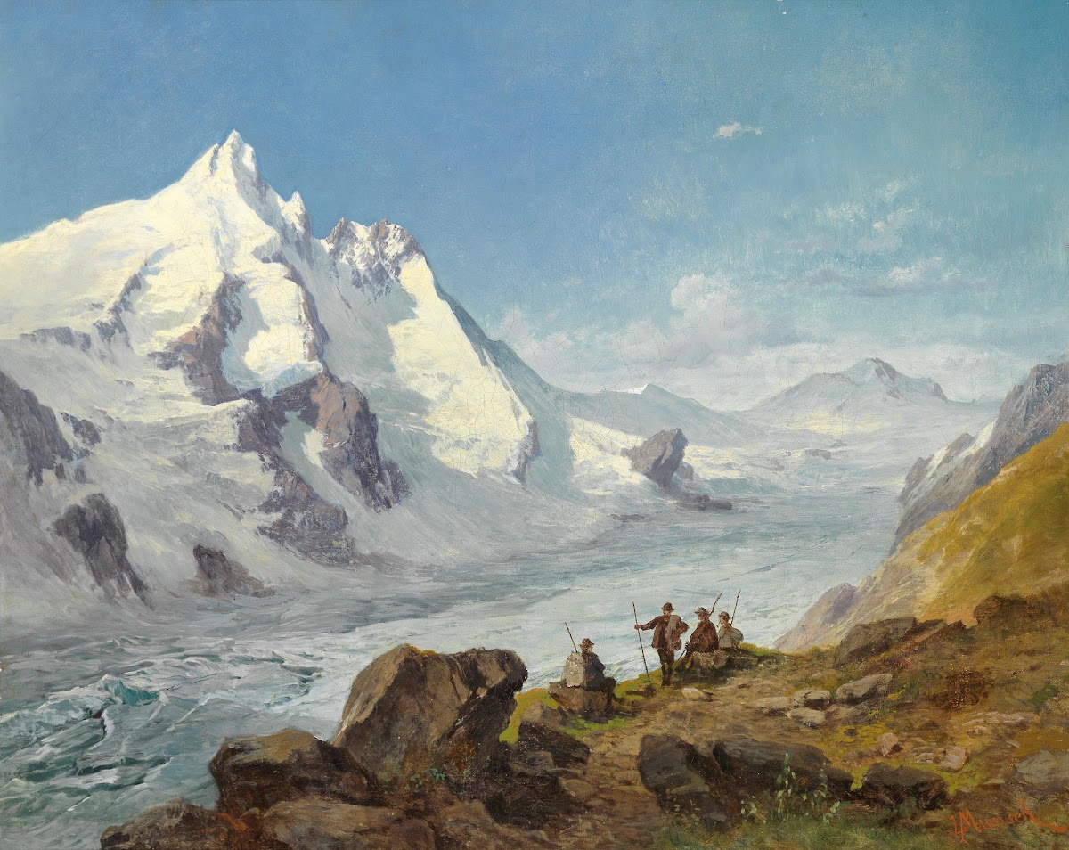 Group of mountain climbers beside