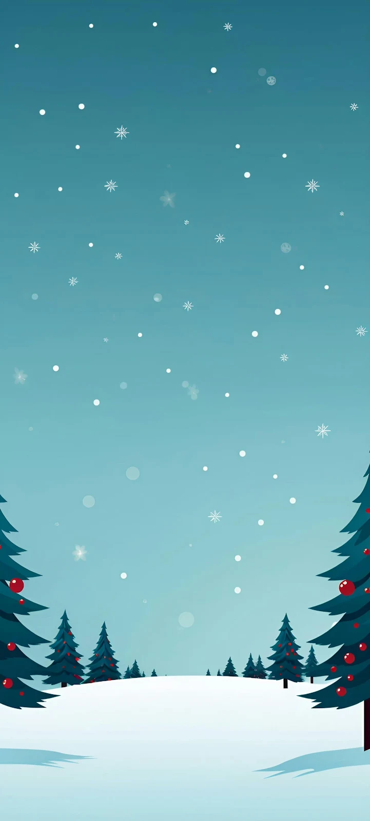 Snowy Christmas Tree Landscape - Vector Illustration 2K iPhone Wallpaper (1847x4096)