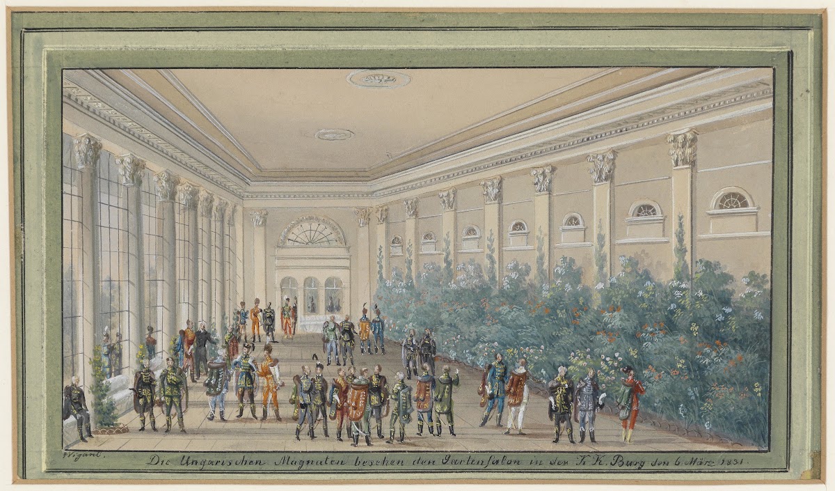 Die Ungarischen Magnaten besuchen den Gartensalon in der Burg 1831