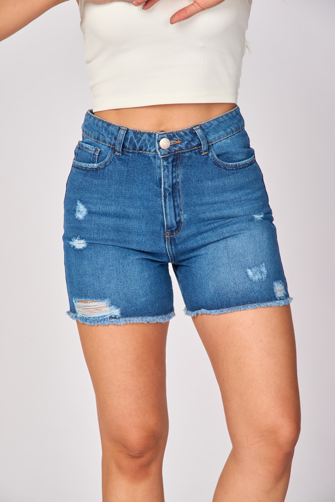 Short largo licrado azul claro en denim stretch - Vista 8