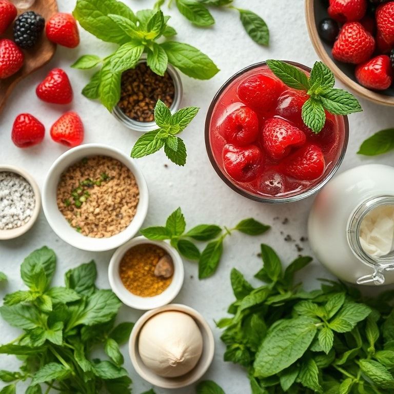 Ingredients for Refreshing Fizzy Berry Drink with Fresh Mint: Easy, Family-Friendly Sparkling Refreshment
