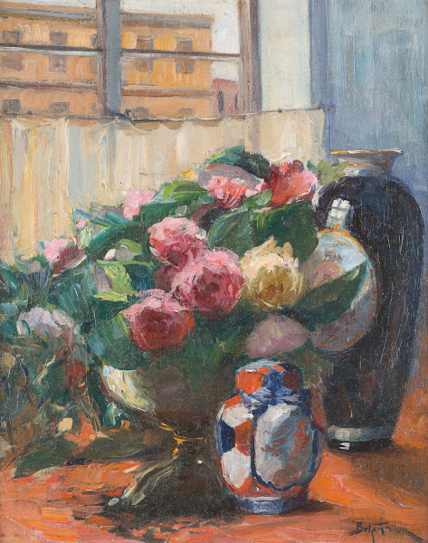 Still Life With Peonies At The Window