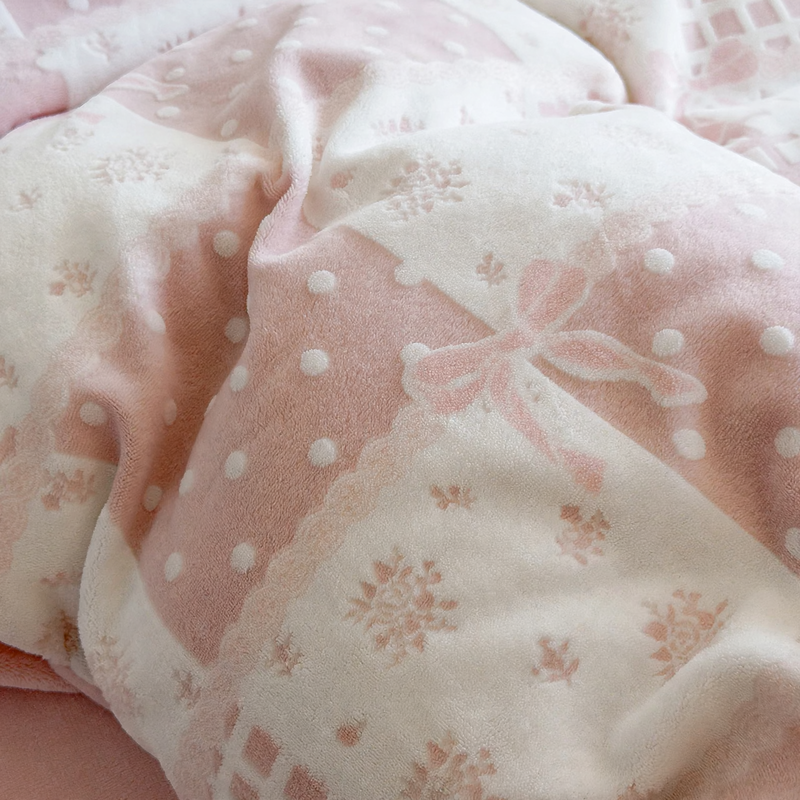 Fleece Bedding Set, 4-piece, Grid Pattern, Winter