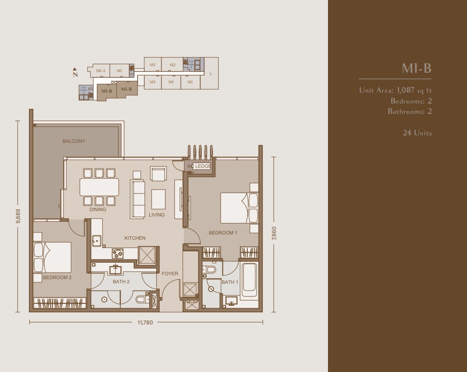 111 Menerung Type M1-B floor plan — 2358 sq ft, 4 bedrooms