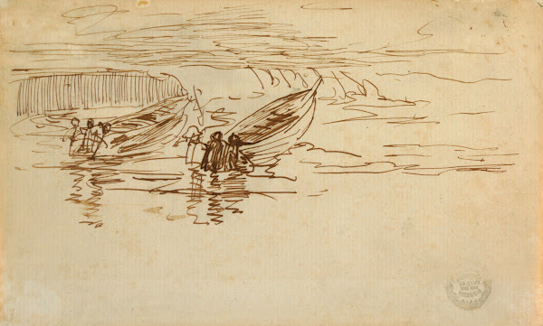 Two Dories Being Launched England 1881