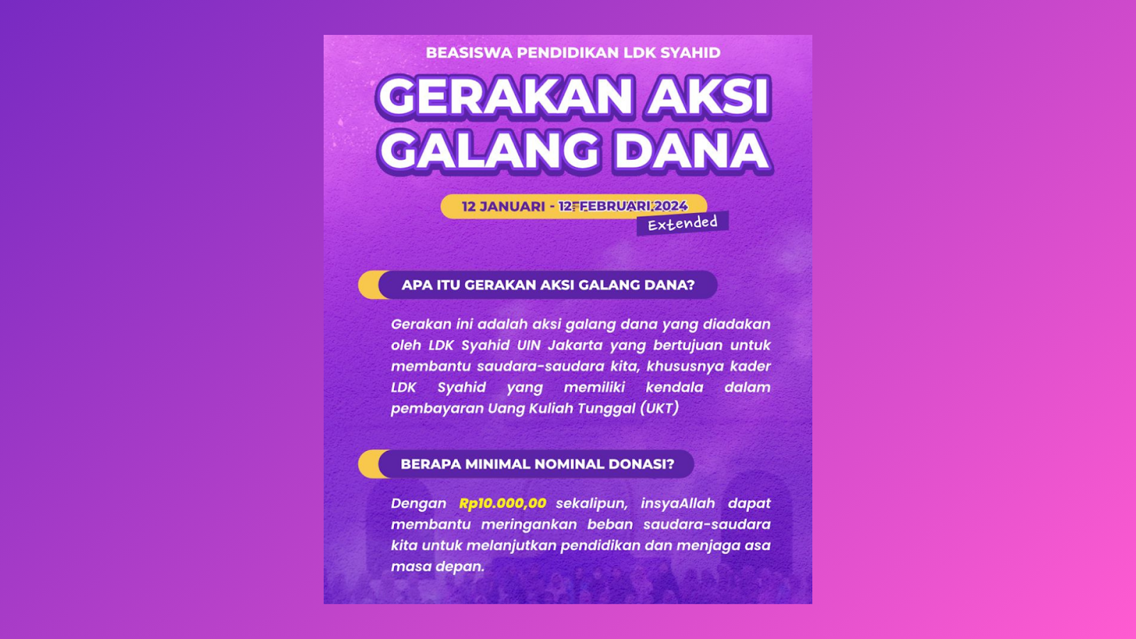 Aksi Nyata LDK Syahid Bantu Kader Terkendala UKT