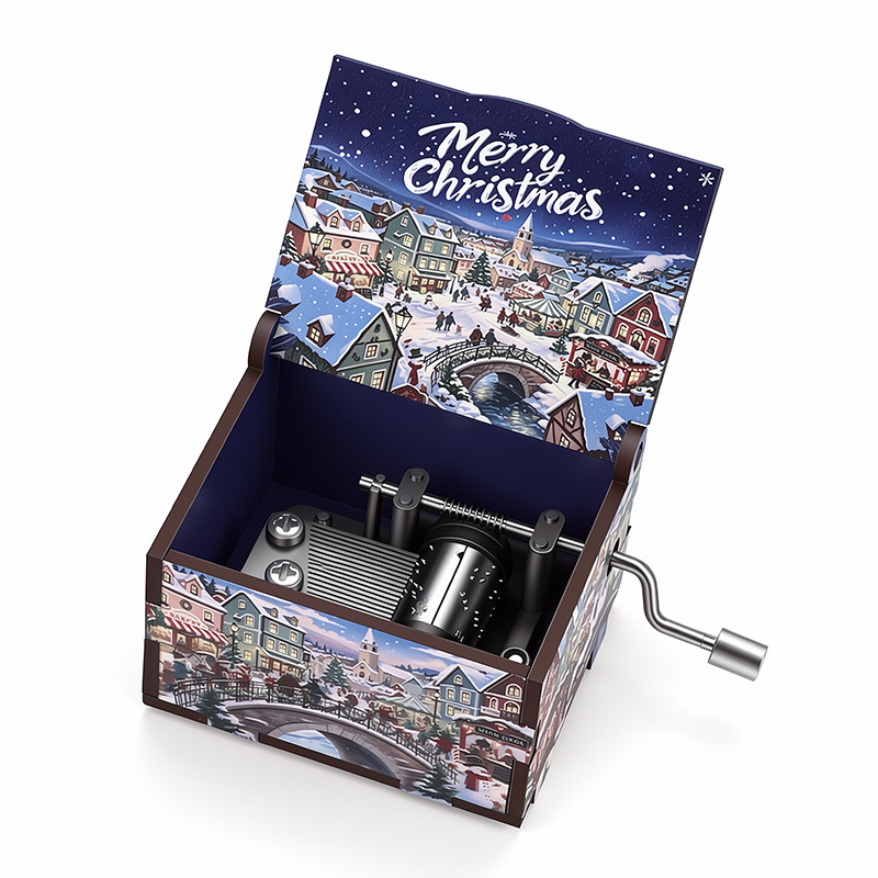 Decorative wooden music box with Christmas design