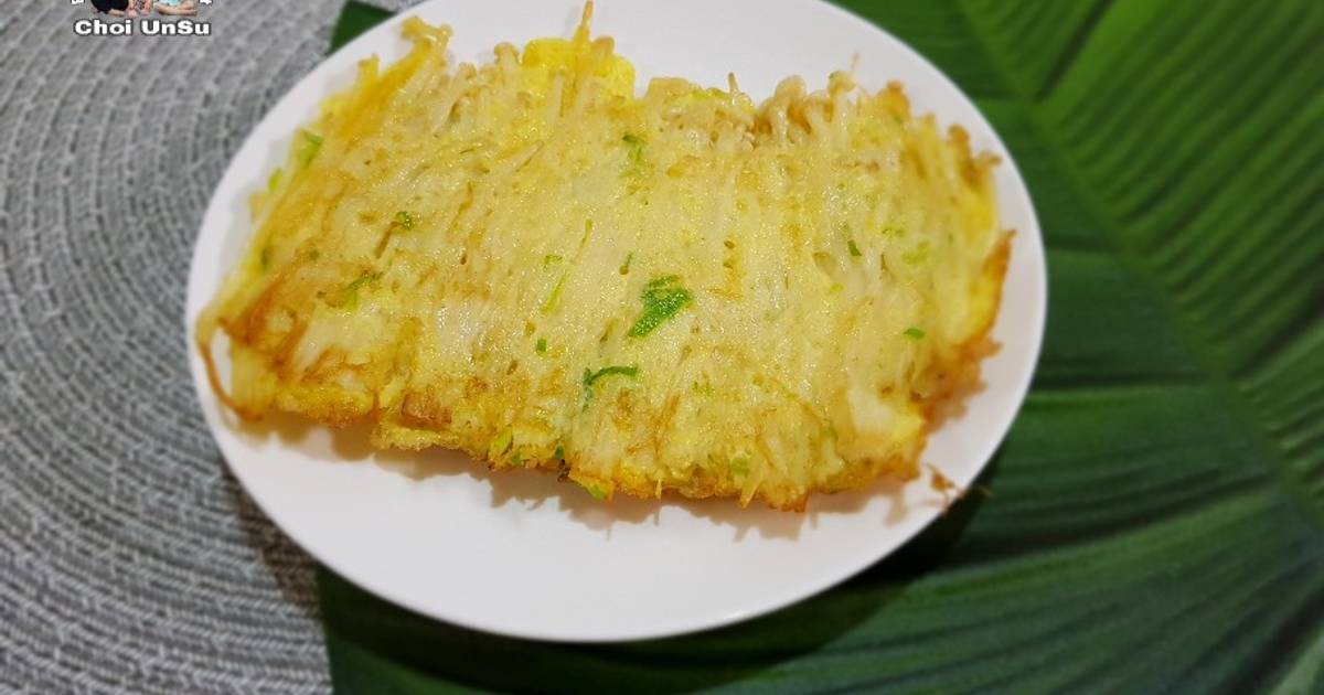 Nấm kim châm tẩm trứng rán 팽이버섯 전