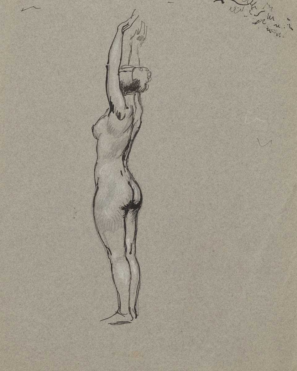 Naked woman standing with her arms above her head 1895 1928