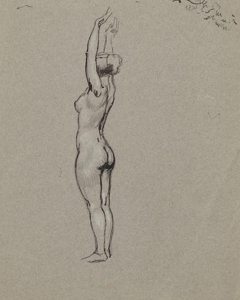Naked woman standing with her arms above her head 1895 1928