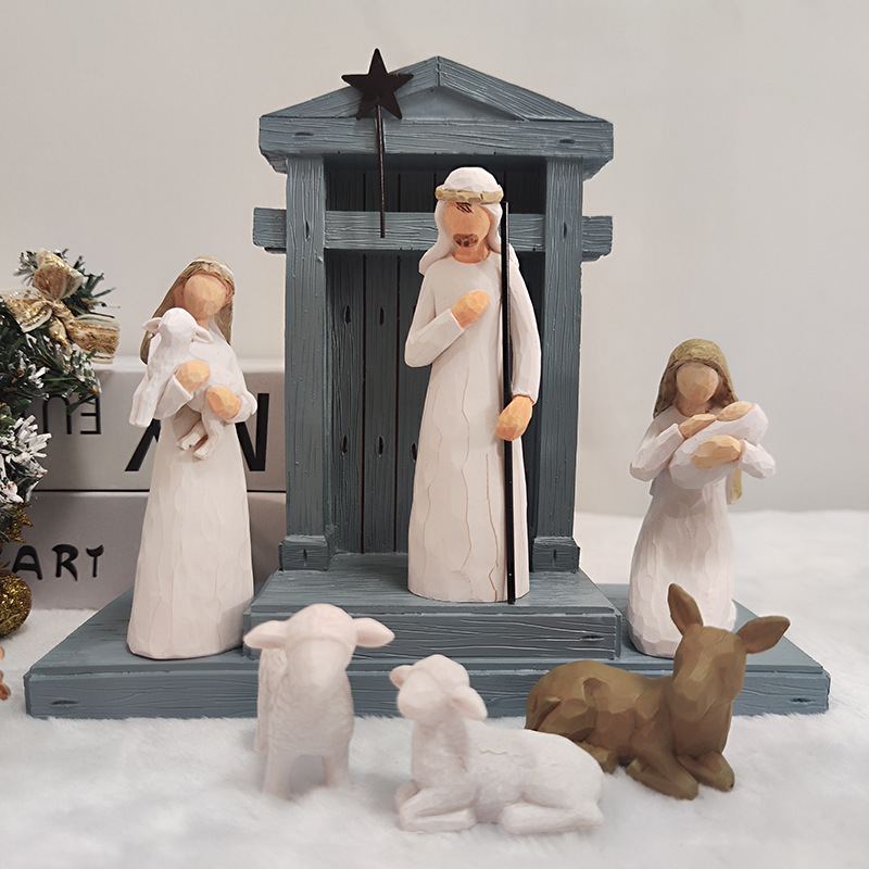 7-teiliges Krippenfiguren-Set aus Kunstharz