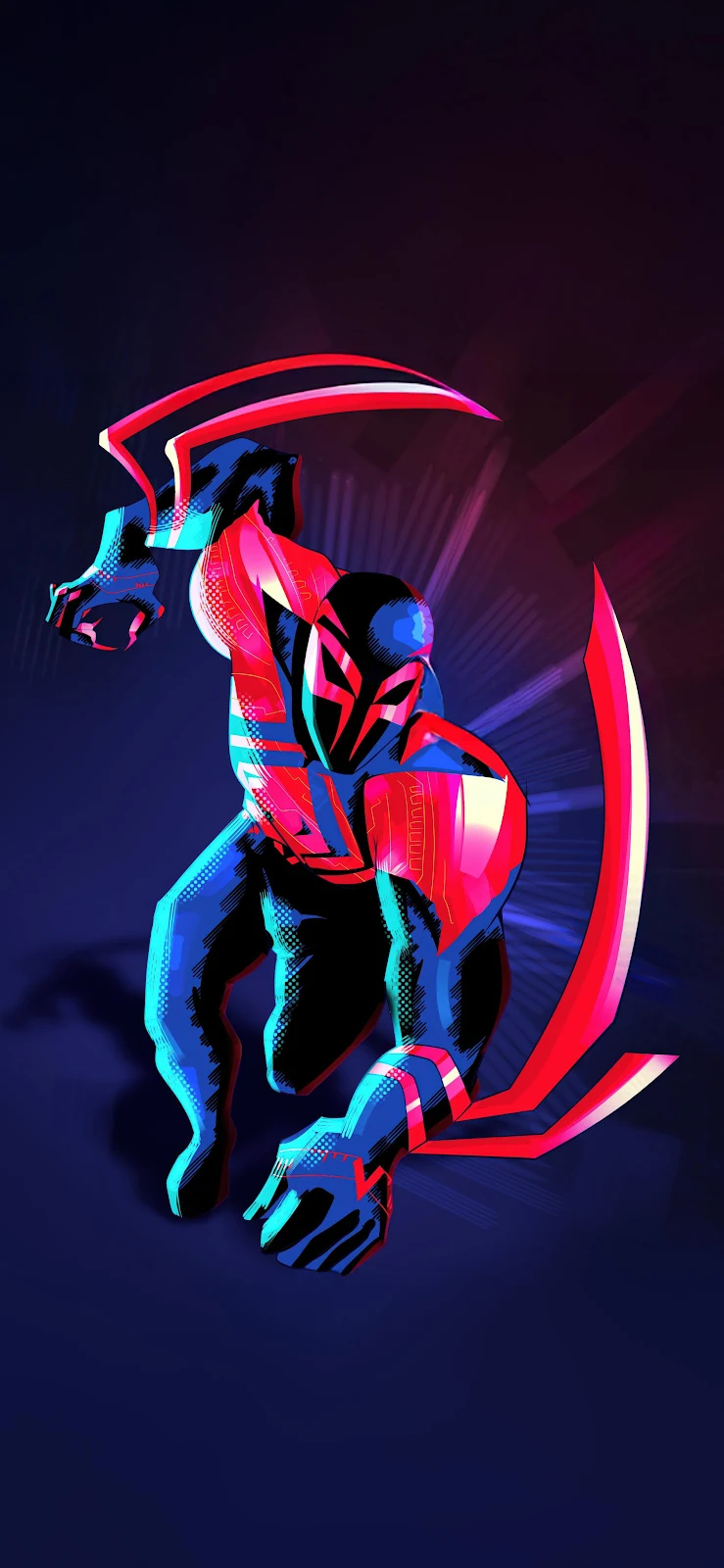 Spider-Man 2099 Miguel O'Hara - Stylized Digital Art 2K iPhone Wallpaper (1900x4116)