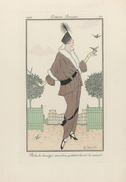 Robe de duvetyn amadou paletot bordé de renard 1914