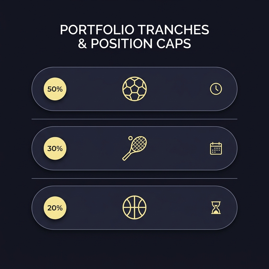 Minimalist full frame infographic of portfolio tranches and position caps with simple sports event icons and time horizon glyphs illustrating How to Balance Opportunity and Capital Preservation