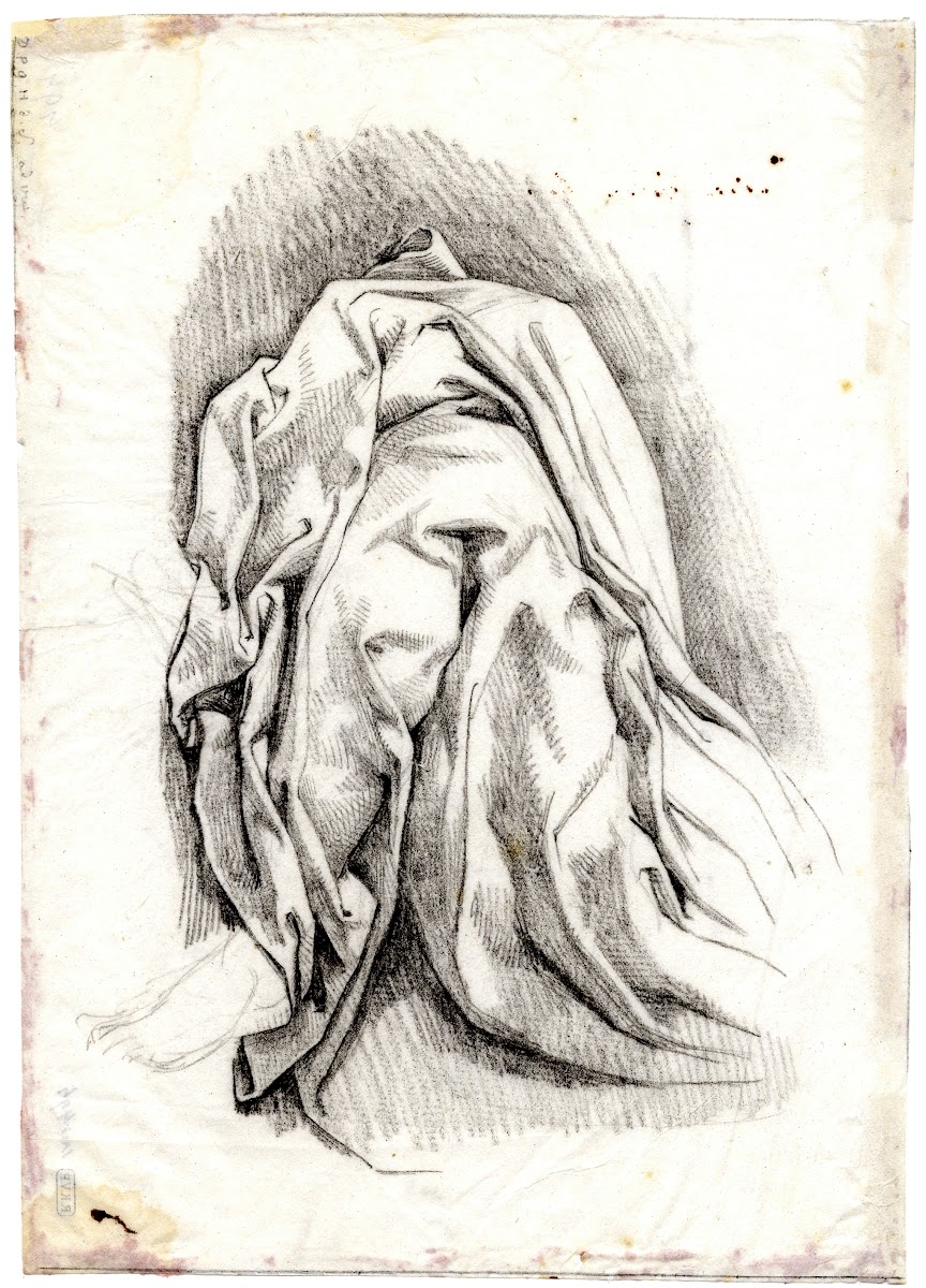 Draperie op het lichaam van een zittende figuur