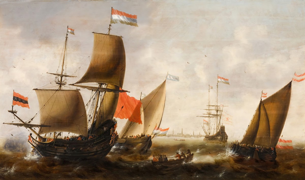 Dutch shipping in choppy seas off the coast of Amsterdam